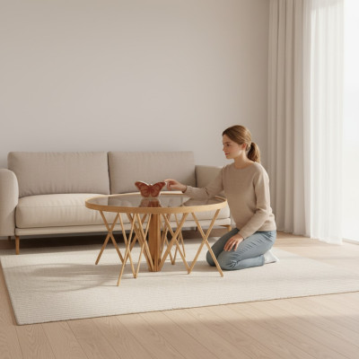 Esclusivo Tavolino Rotondo Design in Legno Moderno Tavolino in Vetro Nuovo