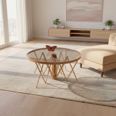 Esclusivo Tavolino Rotondo Design in Legno Moderno Tavolino in Vetro Nuovo