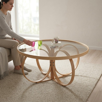 Tavolino rotondo di alta qualità da salotto, tavolo rotondo da designer, mobili in legno per soggiorno