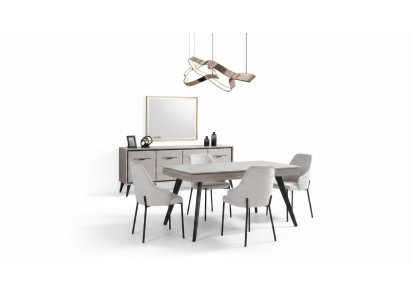 Mobili da sala da pranzo in legno moderni di lusso, credenza a specchio, tavolo da pranzo con 6 sedie