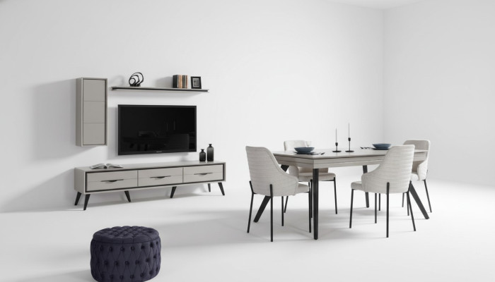 Moderni mobili da pranzo bianchi Lowboard 6 sedie tavolo da pranzo scaffale 10 pezzi