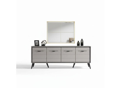 Bianco credenza da sala da pranzo a 4 ante, design di lusso con specchio di vetro.