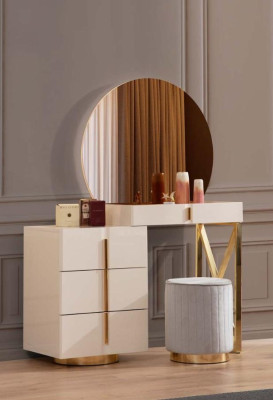 Set da camera elegante, Tavolo da toeletta designer in legno con 2 comodini.