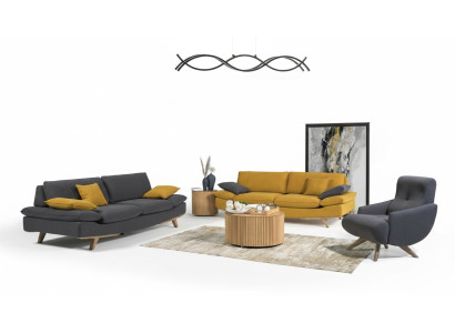 Grigio-giallo salotto mobili di lusso 2 divani 3 posti 1 poltrona 3 pezzi
