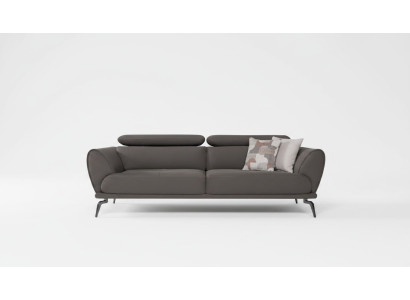 Divano marrone per il soggiorno, divani imbottiti di design in pelle con struttura in legno.
