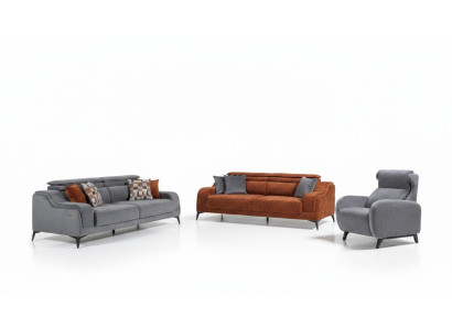 Grigio-arancione arredamento da soggiorno set: Esclusivo divano a 3 posti di lusso e poltrona singola.