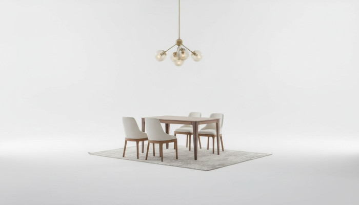 Set da pranzo di lusso con tavolo da pranzo rettangolare e 6 sedie in tessuto - 9 pezzi