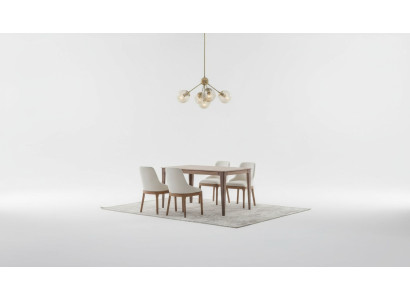 Set da pranzo di lusso con tavolo da pranzo rettangolare e 6 sedie in tessuto - 9 pezzi