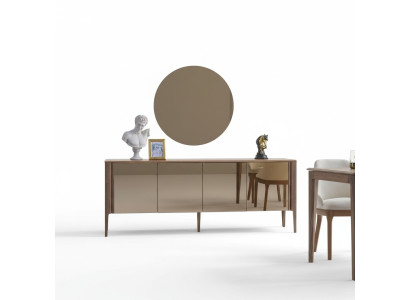 Sala da pranzo marrone Vetrina in vetro moderno Specchio completo Set di 2 pezzi Nuovo