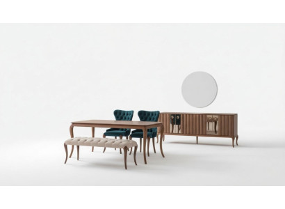 Mobili da sala da pranzo marrone e bianco Chesterfield, divano di design tavolo da pranzo di lusso.