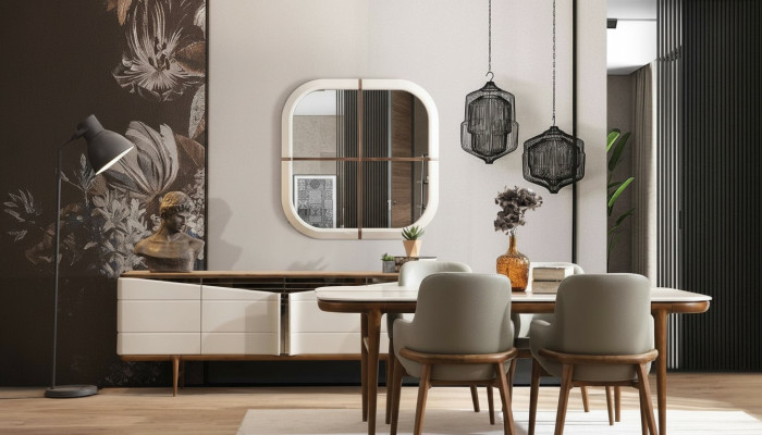 Marrone e bianco Design di mobili da sala da pranzo Set da pranzo di lusso in 9 pezzi