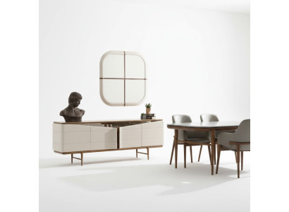 Set da pranzo beige con credenza specchiata rettangolare mobili di lusso in legno