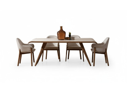 Marrone Set da pranzo esclusivo Tavolo da pranzo 6 sedie Sedie imbottite 7 pezzi