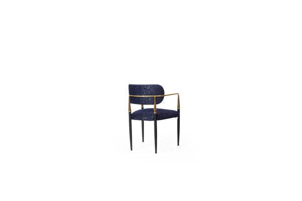 Sedia blu moderna con struttura in acciaio inossidabile, tessuto, monoposto, arredamento da sala da pranzo.