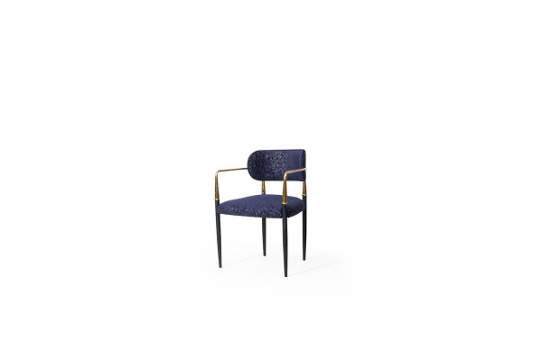 Sedia blu moderna con struttura in acciaio inossidabile, tessuto, monoposto, arredamento da sala da pranzo.