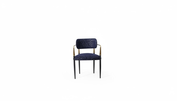 Sedia blu moderna con struttura in acciaio inossidabile, tessuto, monoposto, arredamento da sala da pranzo.