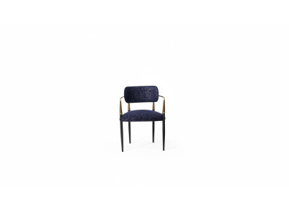 Sedia blu moderna con struttura in acciaio inossidabile, tessuto, monoposto, arredamento da sala da pranzo.
