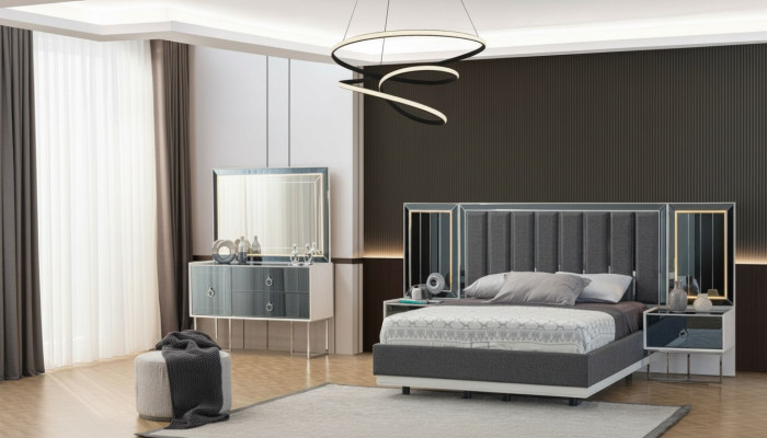 Mobili per la camera da letto moderni grigi e bianchi in legno comodini letto matrimoniale 5 pezzi