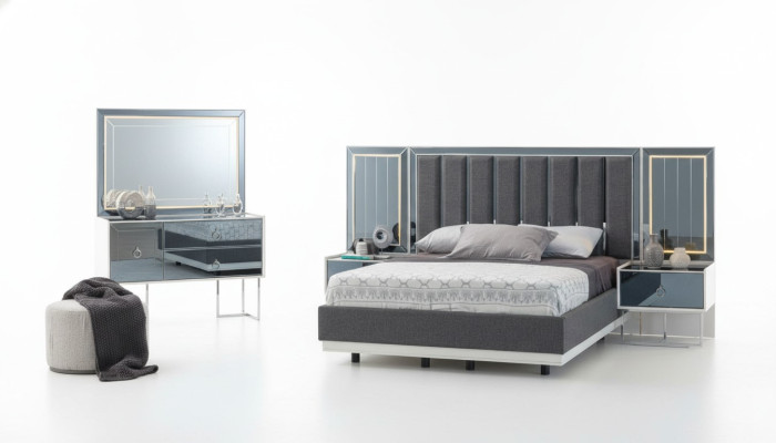 Mobili per la camera da letto moderni grigi e bianchi in legno comodini letto matrimoniale 5 pezzi