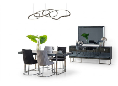 Mobili per sala da pranzo moderni Tavolo in legno 4 sedie in tessuto Credenza Specchio