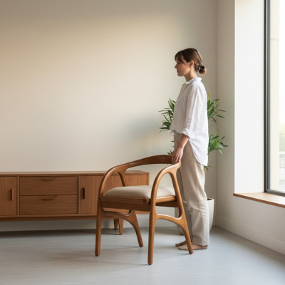 Sedia imbottita di lusso marrone con braccioli design per sala da pranzo