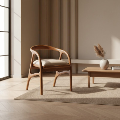 Sedia imbottita di lusso marrone con braccioli design per sala da pranzo