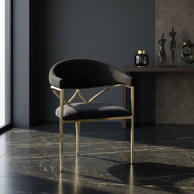 Sedia in acciaio inossidabile nero con telaio in legno, sedie da pranzo moderne singole.
