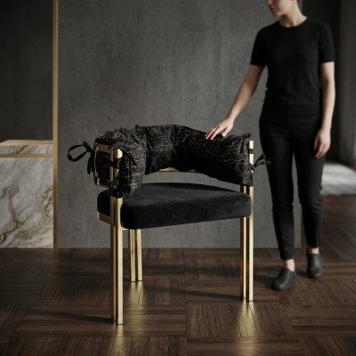 Sedia in metallo nero, sedie da pranzo di design, sedie di lusso in acciaio inossidabile.