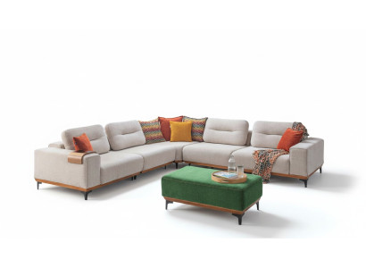 Set soggiorno di design composto da divano angolare a L 2 pezzi e pouf.