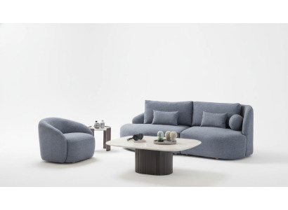 Completto set da soggiorno con divano a tre posti e poltrona, design del designer 2 pezzi.