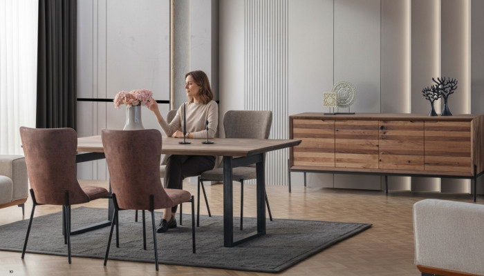 Marrone set da pranzo di lusso con tavolo rettangolare 4 sedie credenza