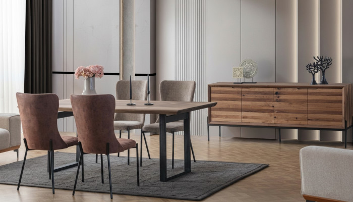 Marrone set da pranzo di lusso con tavolo rettangolare 4 sedie credenza