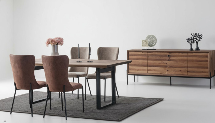 Marrone set da pranzo di lusso con tavolo rettangolare 4 sedie credenza