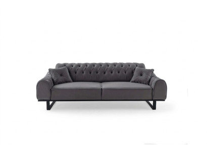 Chesterfield grigio a 3 posti, sofisticato divano a tre posti da designer per il soggiorno.