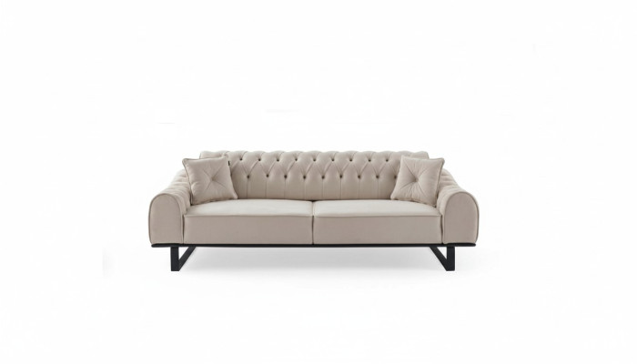 Esclusivo divano soggiorno a 3 posti color beige, design di lusso, nuovi.