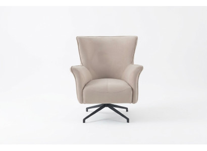 Sedia relax monoposto beige per soggiorno con design, imbottita, con piedi in metallo.