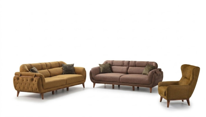 Chesterfield set di arredi per il soggiorno, divani 2 posti, poltrone, mobili.