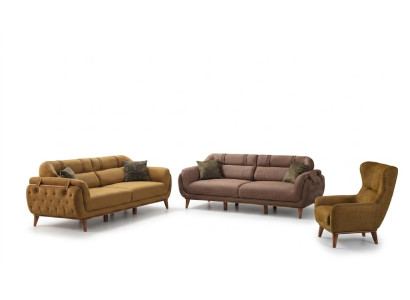 Chesterfield set di arredi per il soggiorno, divani 2 posti, poltrone, mobili.