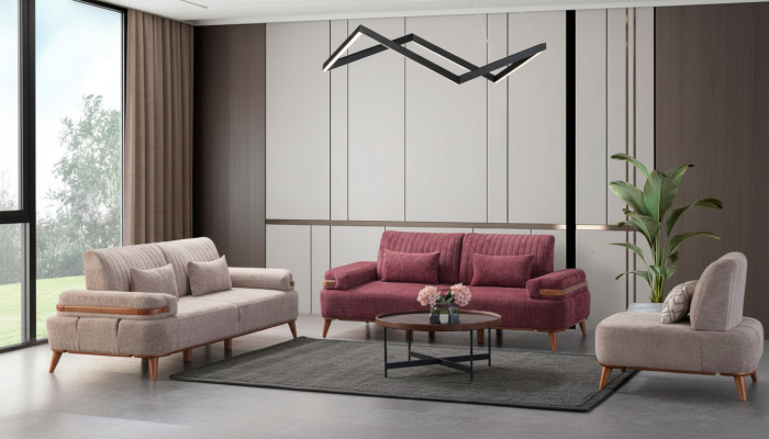 Beige-Rosa Set di divani Esclusivo divano a tre posti Imbottito 3 posti Singolo