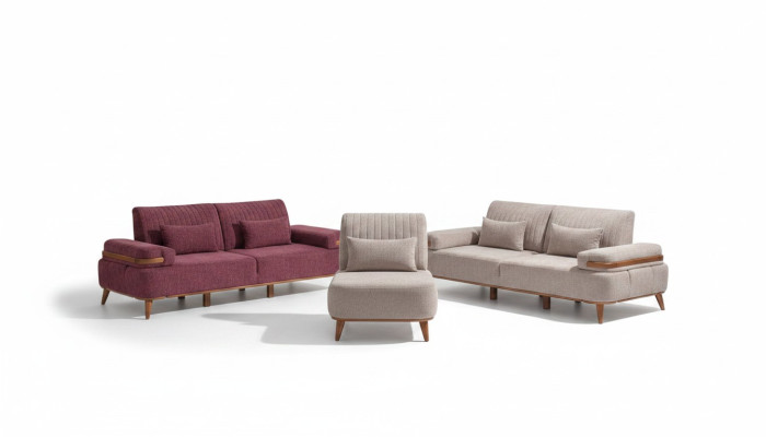 Beige-Rosa Set di divani Esclusivo divano a tre posti Imbottito 3 posti Singolo