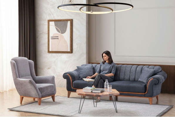 Blu-grigio salotto sete elegante divano a tre posti poltrona di lusso 2 pezzi