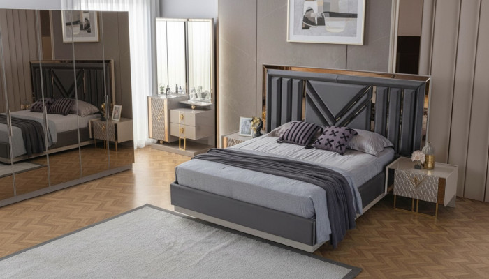 Letto matrimoniale in acciaio inossidabile nero Mobili da camera da letto esclusivi Comodini
