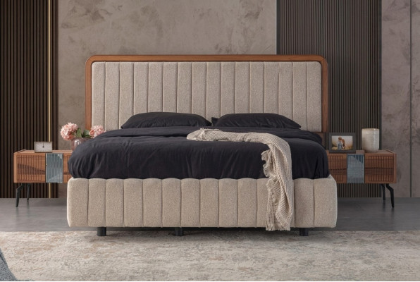 Mobili da camera da letto eleganti Lussuoso letto imbottito in legno Comodini