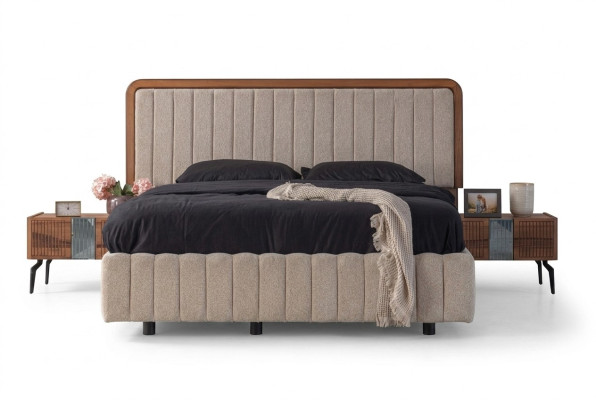 Mobili da camera da letto eleganti Lussuoso letto imbottito in legno Comodini