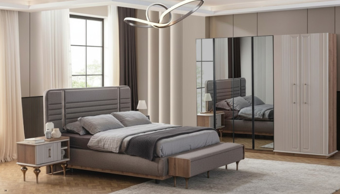 Camera da letto esclusiva Letto Armadio in vetro Comodini in legno Set di lusso 4 pezzi