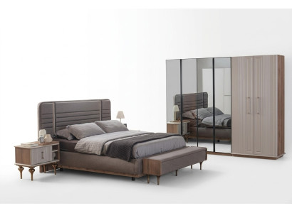 Camera da letto esclusiva Letto Armadio in vetro Comodini in legno Set di lusso 4 pezzi