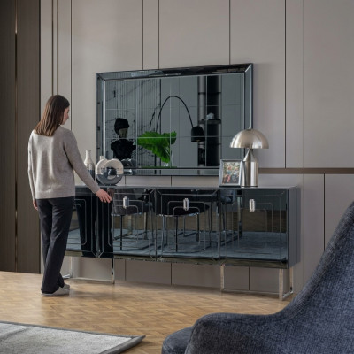 Mobili da sala da pranzo grigi Specchio in vetro con design in acciaio inox Set di lusso