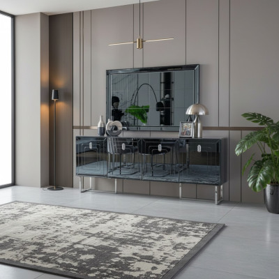 Mobili da sala da pranzo grigi Specchio in vetro con design in acciaio inox Set di lusso