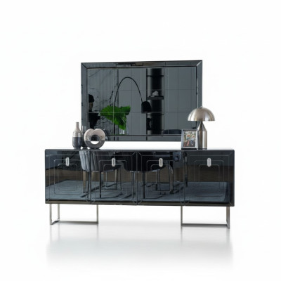 Mobili da sala da pranzo grigi Specchio in vetro con design in acciaio inox Set di lusso