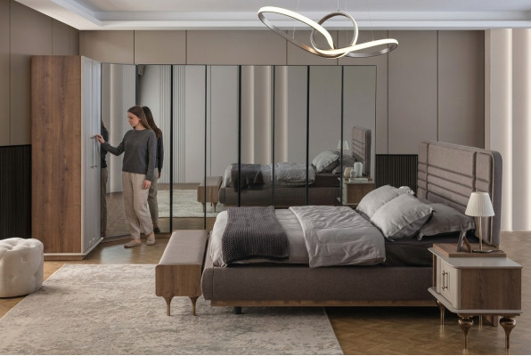 Set da camera da letto design Letto matrimoniale 2 comodini Armadio a angolo 4 pezzi
